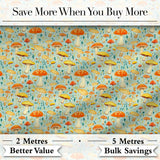 Bright Yellow Mushroom Botanical Garden Seamless Pattern Digital Print Fabric by the Metre UK Sewing Quilting Textile