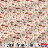 Minimal Red Mushroom Ditsy Nature Seamless Pattern Digital Print Fabric by the Metre UK Sewing Quilting Textile