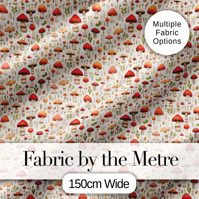 Neutral Earth Tone Mushroom Botanical Seamless Pattern Digital Print Fabric by the Metre UK Sewing Quilting Textile