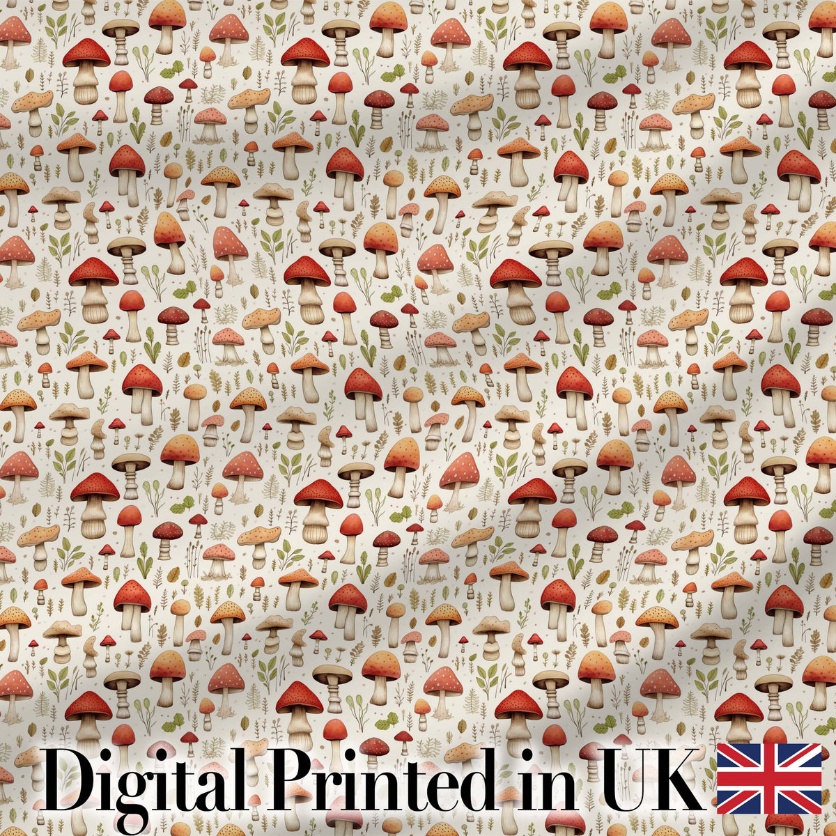 Neutral Earth Tone Mushroom Botanical Seamless Pattern Digital Print Fabric by the Metre UK Sewing Quilting Textile