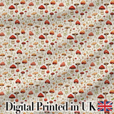 Neutral Earth Tone Mushroom Botanical Seamless Pattern Digital Print Fabric by the Metre UK Sewing Quilting Textile