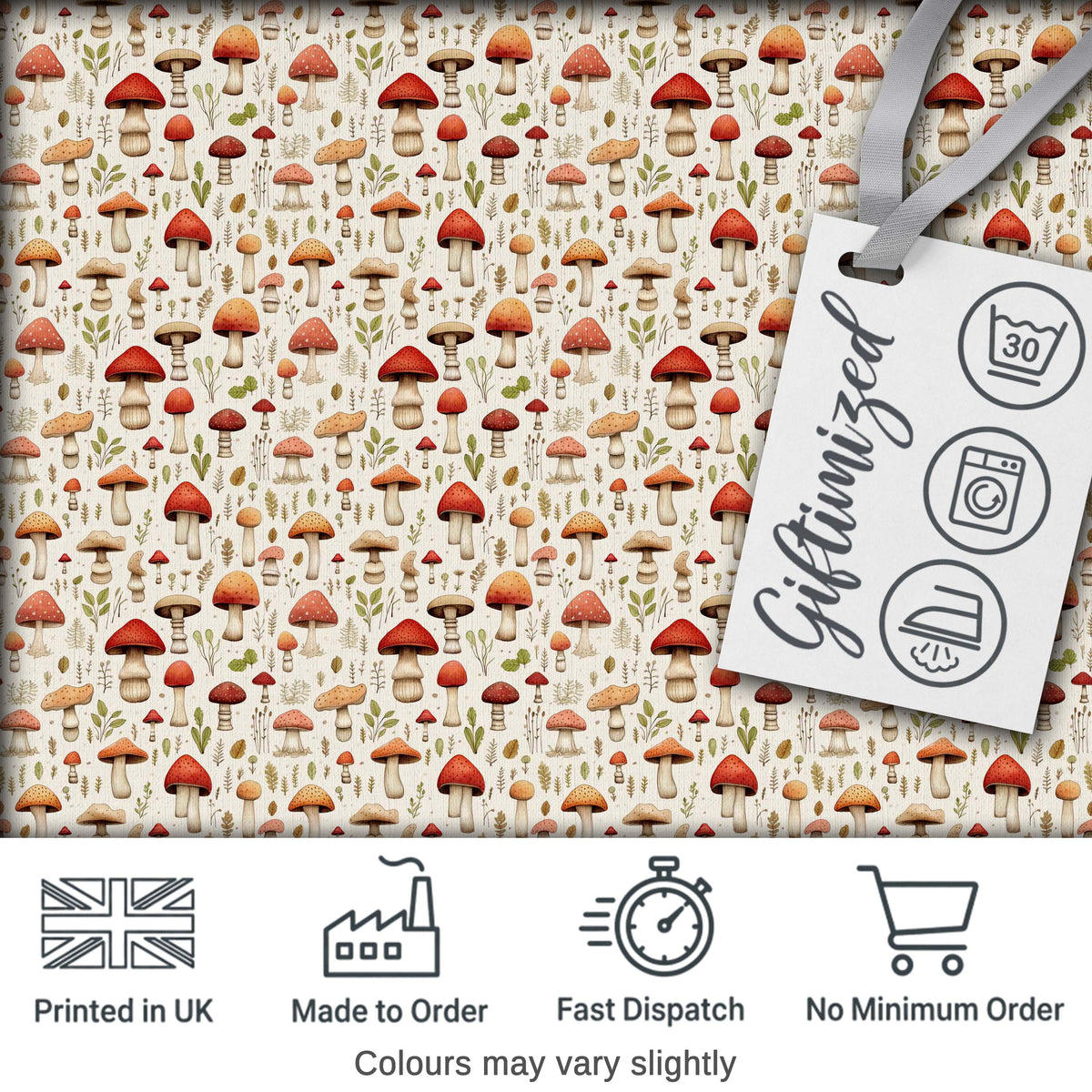 Neutral Earth Tone Mushroom Botanical Seamless Pattern Digital Print Fabric by the Metre UK Sewing Quilting Textile