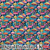 Vibrant Neon Fantasy Mushroom Forest Seamless Pattern Digital Print Fabric by the Metre UK Sewing Quilting Textile