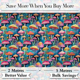 Vibrant Neon Fantasy Mushroom Forest Seamless Pattern Digital Print Fabric by the Metre UK Sewing Quilting Textile