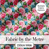 Elegant Pink Blue Rose Floral Seamless Pattern Digital Print Fabric by the Metre UK Sewing Quilting Textile