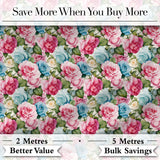 Elegant Pink Blue Rose Floral Seamless Pattern Digital Print Fabric by the Metre UK Sewing Quilting Textile