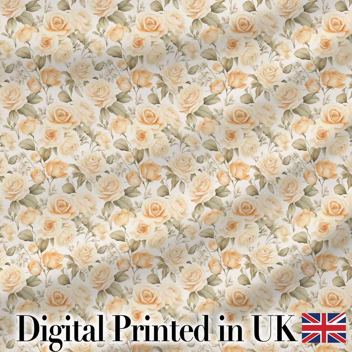 Elegant Cream Rose Botanical Vintage Seamless Pattern Digital Print Fabric by the Metre UK Sewing Quilting Textile
