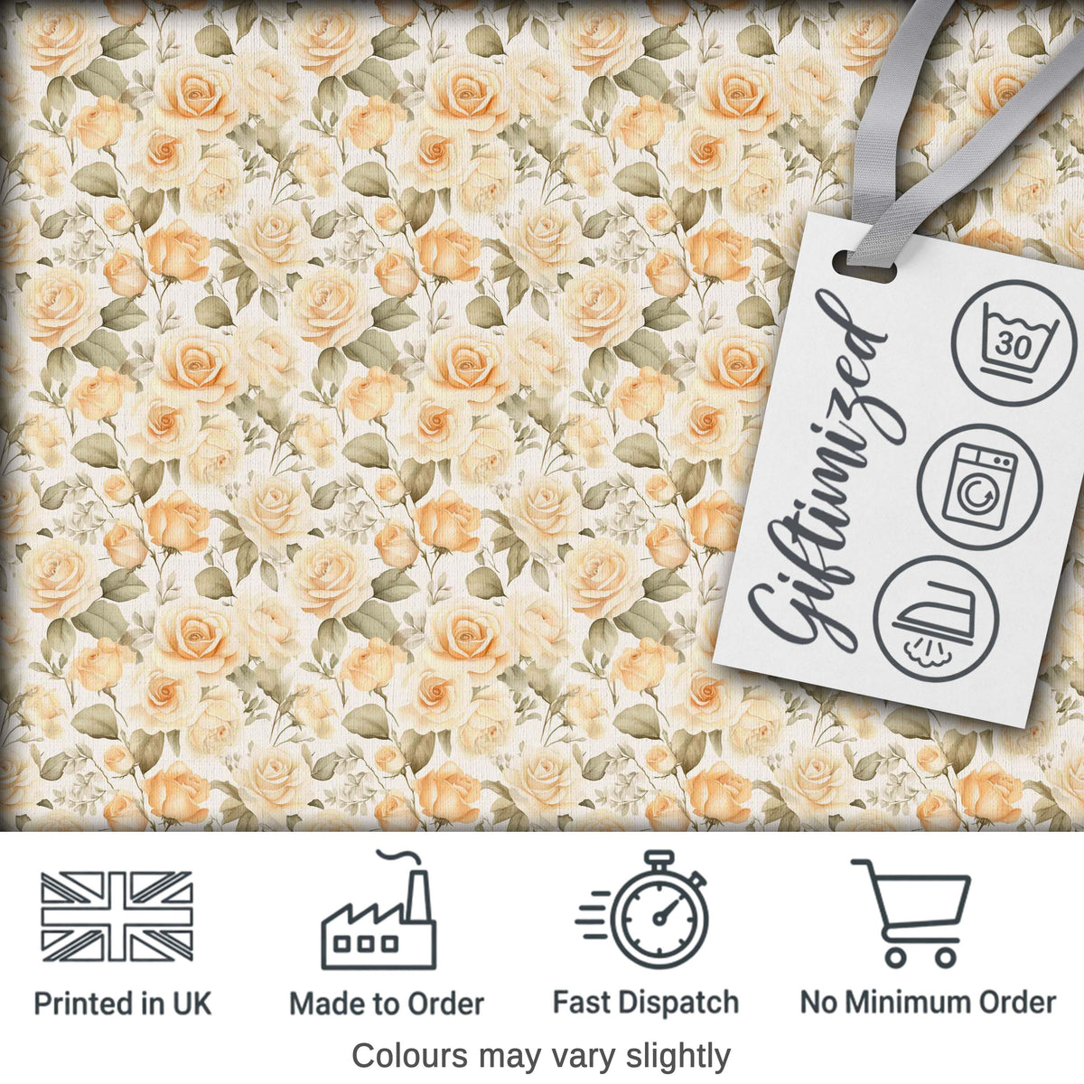 Elegant Cream Rose Botanical Vintage Seamless Pattern Digital Print Fabric by the Metre UK Sewing Quilting Textile