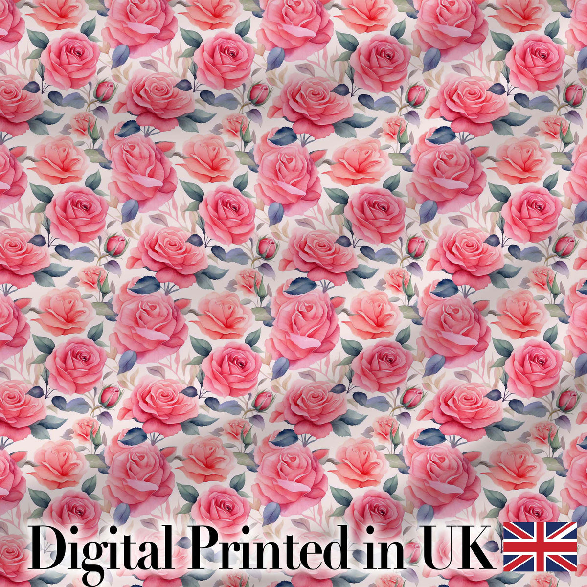 Romantic Pink Rose Blossom Floral Seamless Pattern Digital Print Fabric by the Metre UK Sewing Quilting Textile