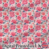 Romantic Pink Rose Blossom Floral Seamless Pattern Digital Print Fabric by the Metre UK Sewing Quilting Textile