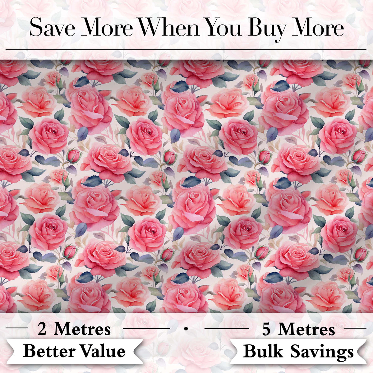 Romantic Pink Rose Blossom Floral Seamless Pattern Digital Print Fabric by the Metre UK Sewing Quilting Textile
