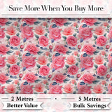 Romantic Pink Rose Blossom Floral Seamless Pattern Digital Print Fabric by the Metre UK Sewing Quilting Textile