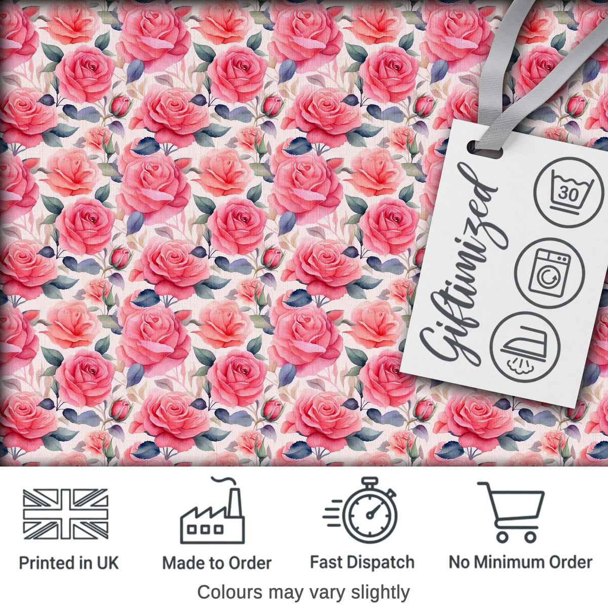 Romantic Pink Rose Blossom Floral Seamless Pattern Digital Print Fabric by the Metre UK Sewing Quilting Textile