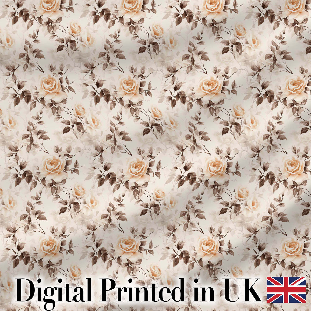 Vintage Sepia Rose Botanical Floral Seamless Pattern Digital Print Fabric by the Metre UK Sewing Quilting Textile