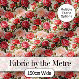 Classic Red Rose Bouquet Floral Seamless Pattern Digital Print Fabric by the Metre UK Sewing Quilting Textile