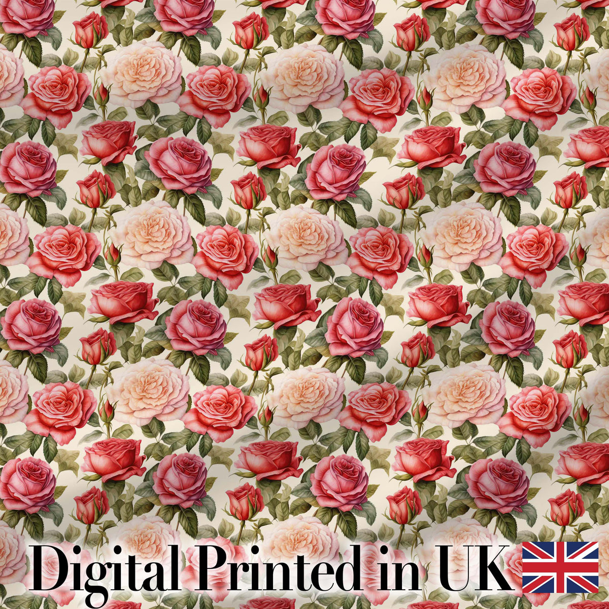 Classic Red Rose Bouquet Floral Seamless Pattern Digital Print Fabric by the Metre UK Sewing Quilting Textile