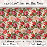 Classic Red Rose Bouquet Floral Seamless Pattern Digital Print Fabric by the Metre UK Sewing Quilting Textile