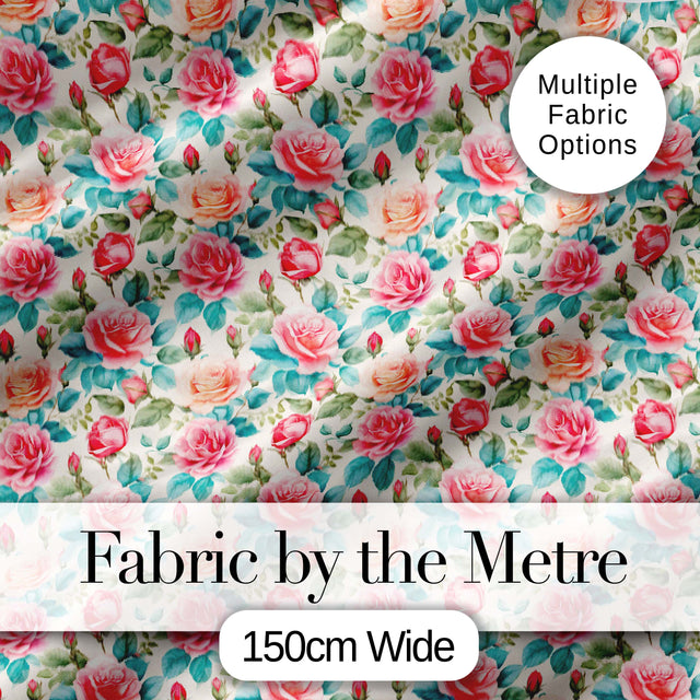 Pastel Pink Peach Roses Floral Seamless Pattern Digital Print Fabric by the Metre UK Sewing Quilting Textile