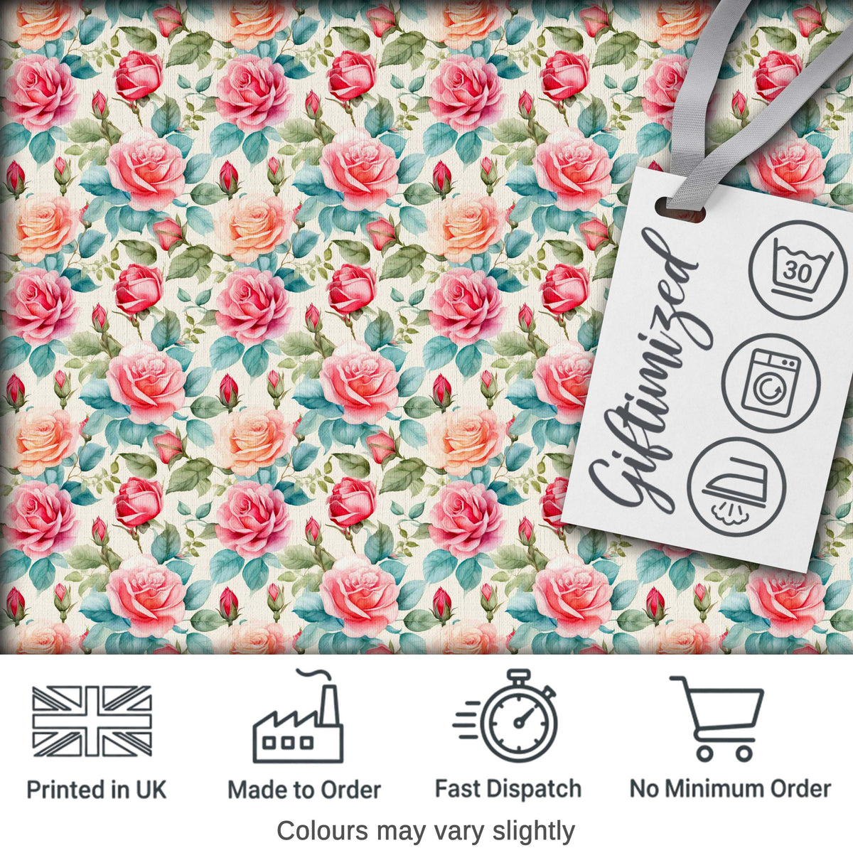 Pastel Pink Peach Roses Floral Seamless Pattern Digital Print Fabric by the Metre UK Sewing Quilting Textile