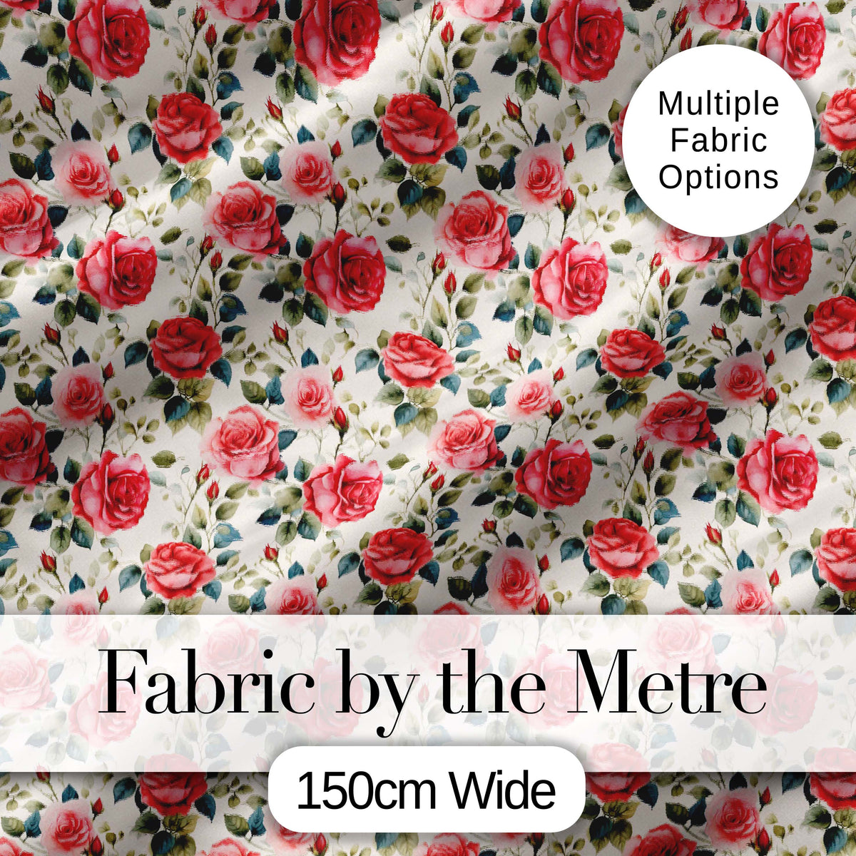 Timeless Red Pink Rose Botanical Seamless Pattern Digital Print Fabric by the Metre UK Sewing Quilting Textile