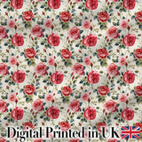 Timeless Red Pink Rose Botanical Seamless Pattern Digital Print Fabric by the Metre UK Sewing Quilting Textile