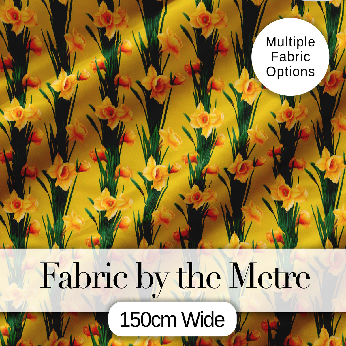 Bright Orange Yellow Daffodil Floral Seamless Pattern Digital Print Fabric by the Metre UK Sewing Quilting Textile