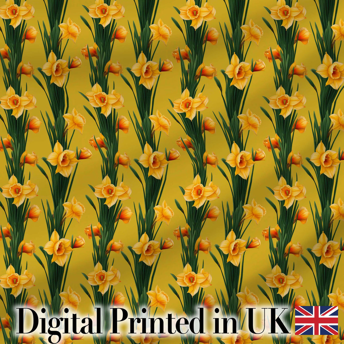 Bright Orange Yellow Daffodil Floral Seamless Pattern Digital Print Fabric by the Metre UK Sewing Quilting Textile