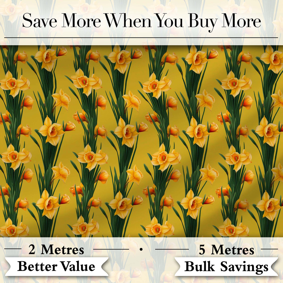 Bright Orange Yellow Daffodil Floral Seamless Pattern Digital Print Fabric by the Metre UK Sewing Quilting Textile
