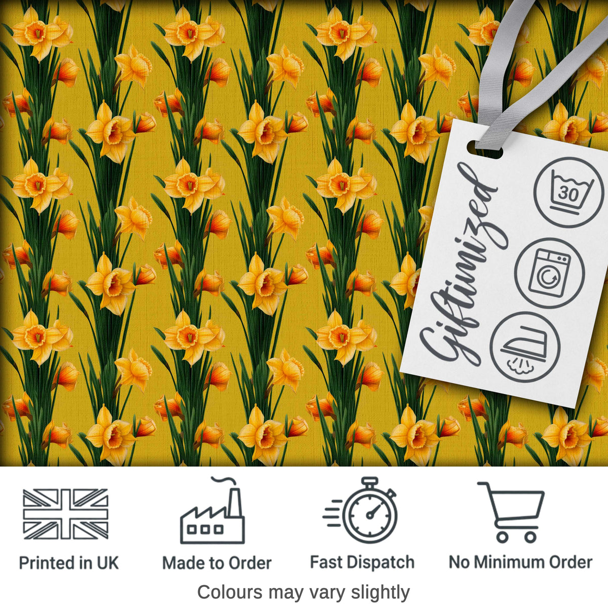 Bright Orange Yellow Daffodil Floral Seamless Pattern Digital Print Fabric by the Metre UK Sewing Quilting Textile