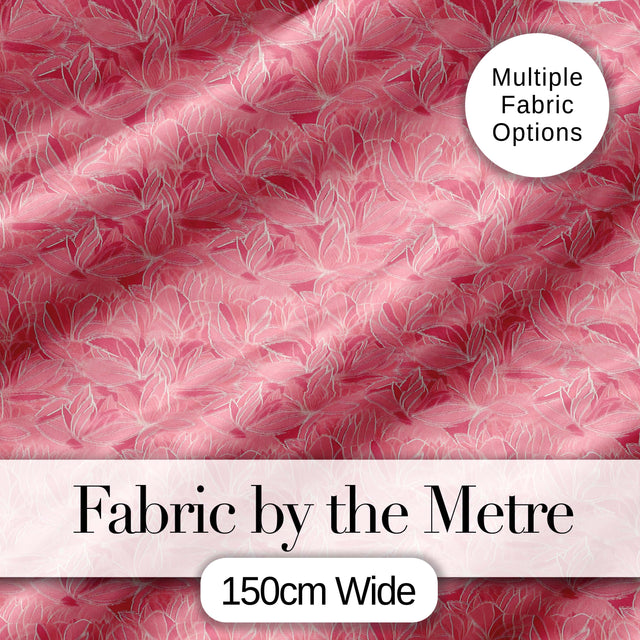 Elegant Pink Lotus Floral Line Art Seamless Pattern Digital Print Fabric by the Metre UK Sewing Quilting Textile