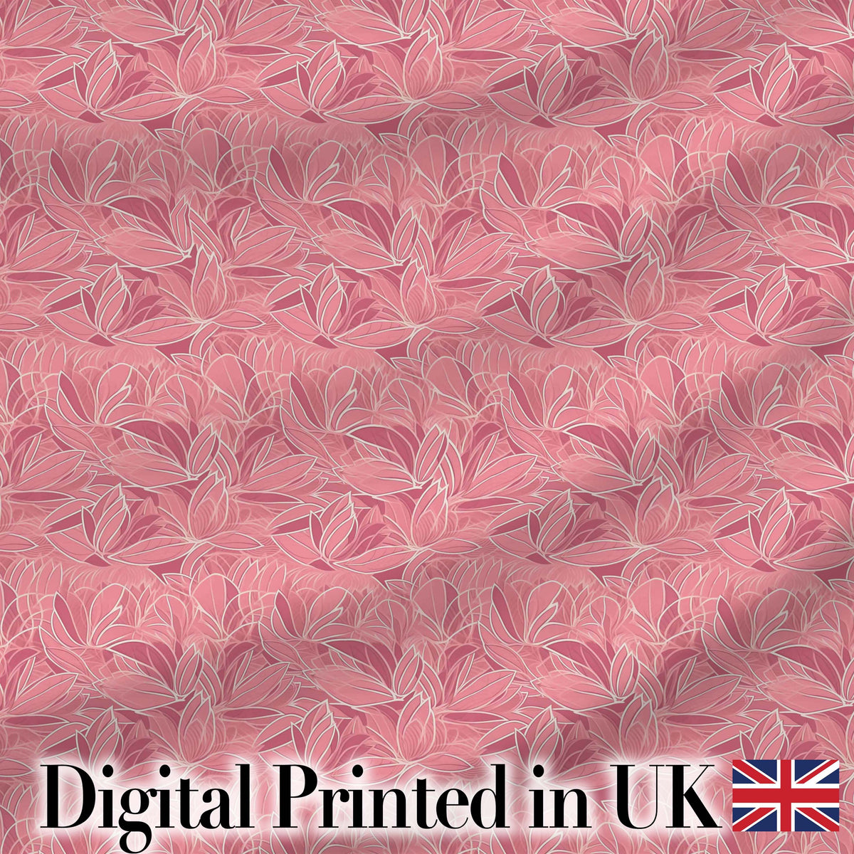Elegant Pink Lotus Floral Line Art Seamless Pattern Digital Print Fabric by the Metre UK Sewing Quilting Textile