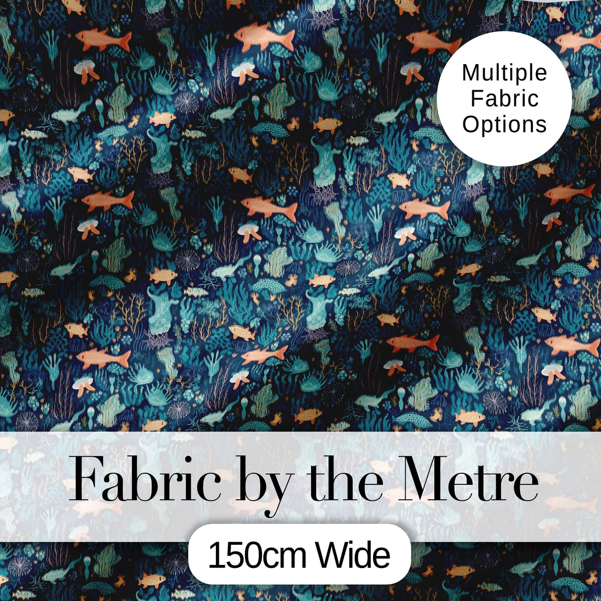 Deep Sea Coral Fish Botanical Ocean Seamless Pattern Digital Print Fabric by the Metre UK Sewing Quilting Textile