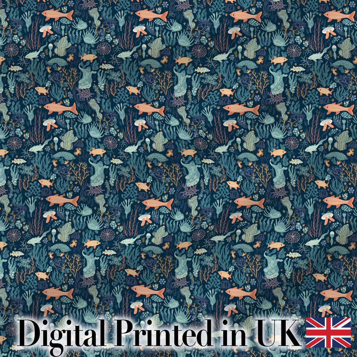 Deep Sea Coral Fish Botanical Ocean Seamless Pattern Digital Print Fabric by the Metre UK Sewing Quilting Textile