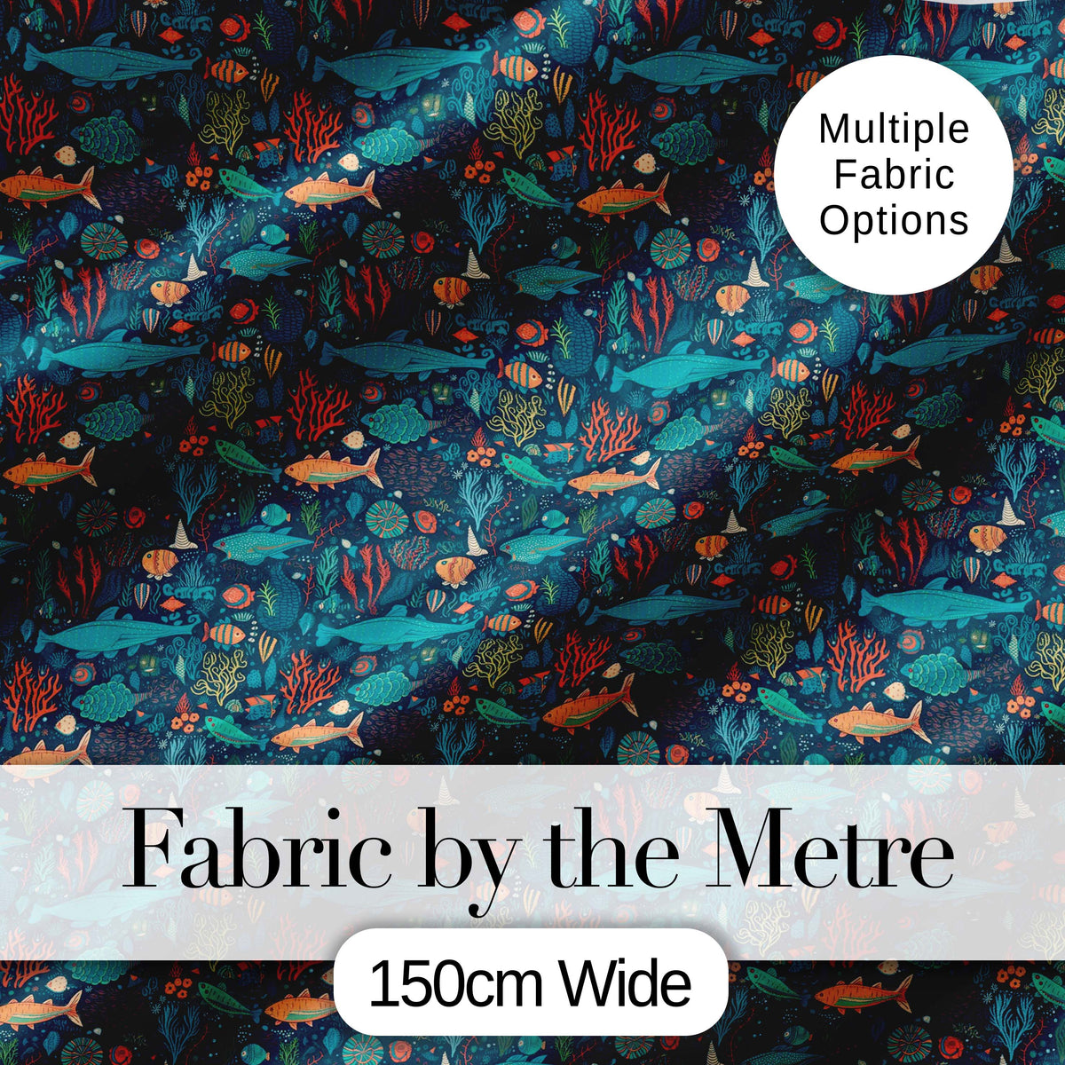 Vibrant Deep Sea Marine Life Fish Coral Seamless Pattern Digital Print Fabric by the Metre UK Sewing Quilting Textile