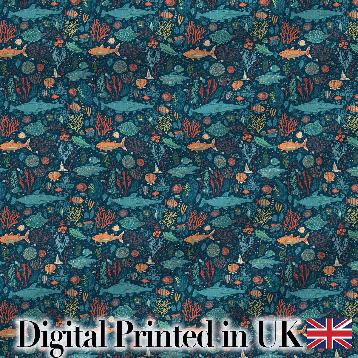 Vibrant Deep Sea Marine Life Fish Coral Seamless Pattern Digital Print Fabric by the Metre UK Sewing Quilting Textile
