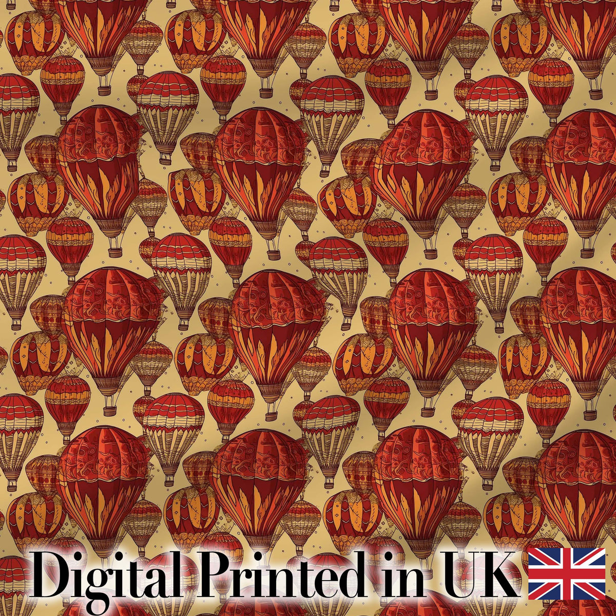 Vintage Red Hot Air Balloons Sky Travel Seamless Pattern Digital Print Fabric by the Metre UK Sewing Quilting Textile