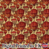 Vintage Red Hot Air Balloons Sky Travel Seamless Pattern Digital Print Fabric by the Metre UK Sewing Quilting Textile