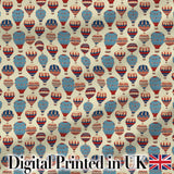 Colorful Blue Red Hot Air Balloons Seamless Pattern Digital Print Fabric by the Metre UK Sewing Quilting Textile