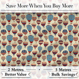 Colorful Blue Red Hot Air Balloons Seamless Pattern Digital Print Fabric by the Metre UK Sewing Quilting Textile