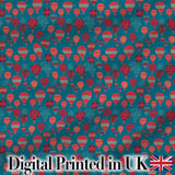 Bright Red Teal Hot Air Balloon Sky Seamless Pattern Digital Print Fabric by the Metre UK Sewing Quilting Textile