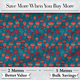 Bright Red Teal Hot Air Balloon Sky Seamless Pattern Digital Print Fabric by the Metre UK Sewing Quilting Textile