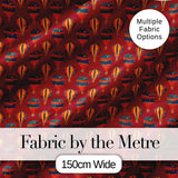 Classic Vintage Hot Air Balloon Red Background Seamless Pattern Digital Print Fabric by the Metre UK Sewing Quilting Textile