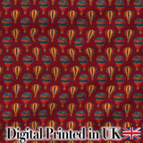 Classic Vintage Hot Air Balloon Red Background Seamless Pattern Digital Print Fabric by the Metre UK Sewing Quilting Textile