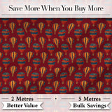 Classic Vintage Hot Air Balloon Red Background Seamless Pattern Digital Print Fabric by the Metre UK Sewing Quilting Textile