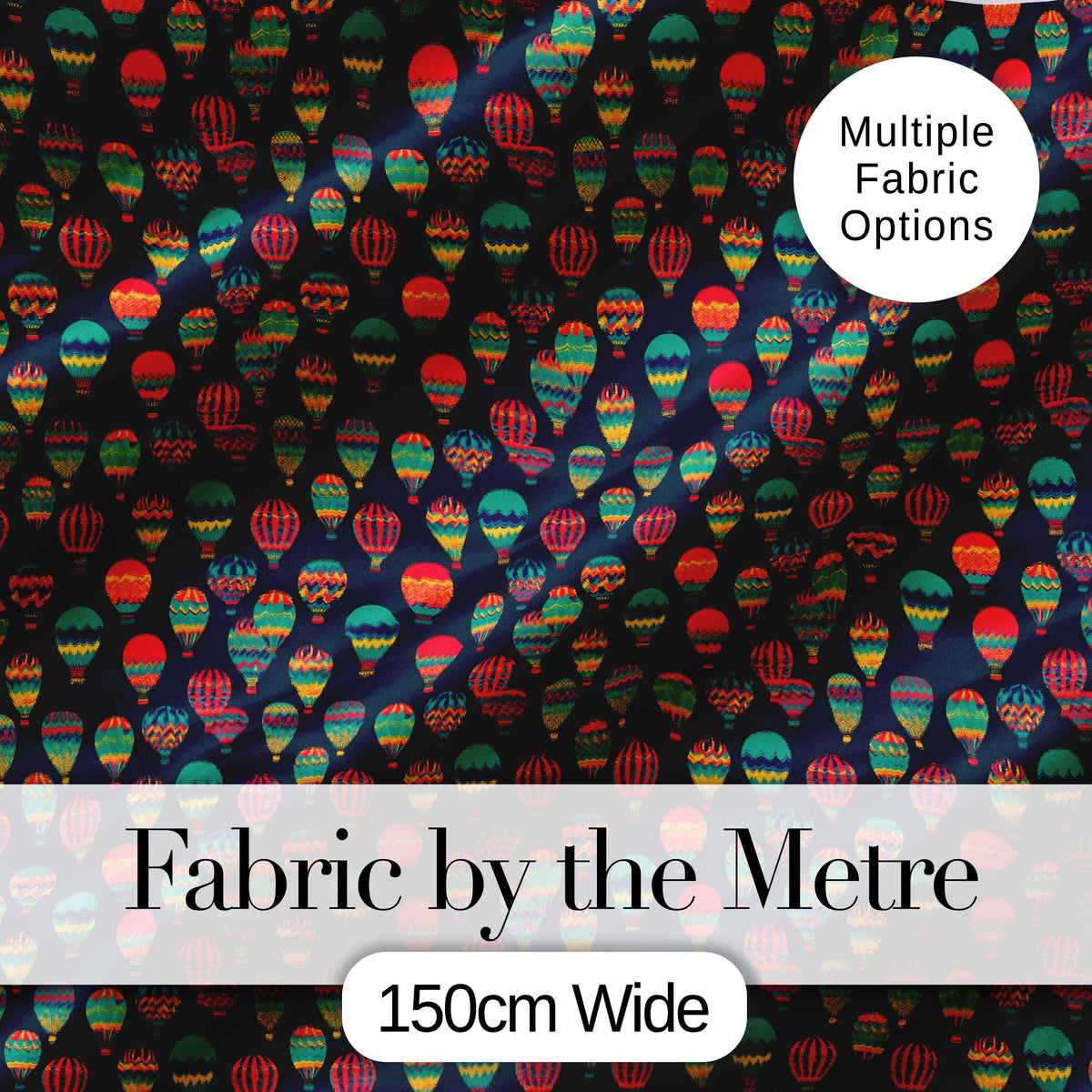 Dark Background Colorful Hot Air Balloons Seamless Pattern Digital Print Fabric by the Metre UK Sewing Quilting Textile