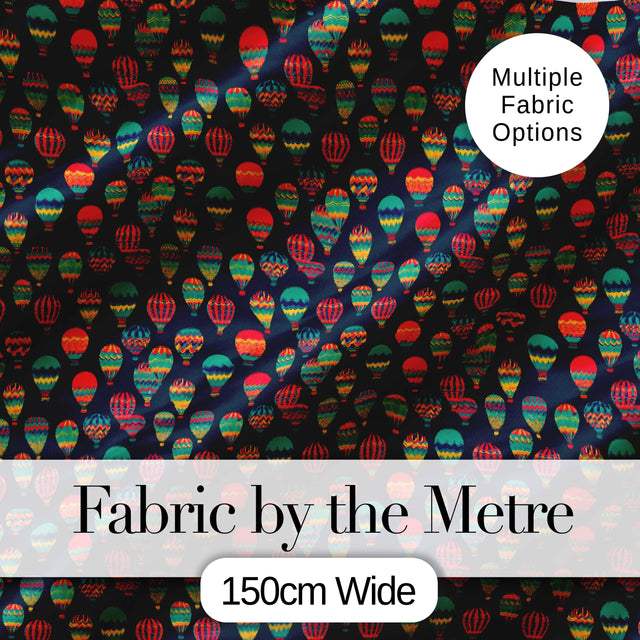 Dark Background Colorful Hot Air Balloons Seamless Pattern Digital Print Fabric by the Metre UK Sewing Quilting Textile