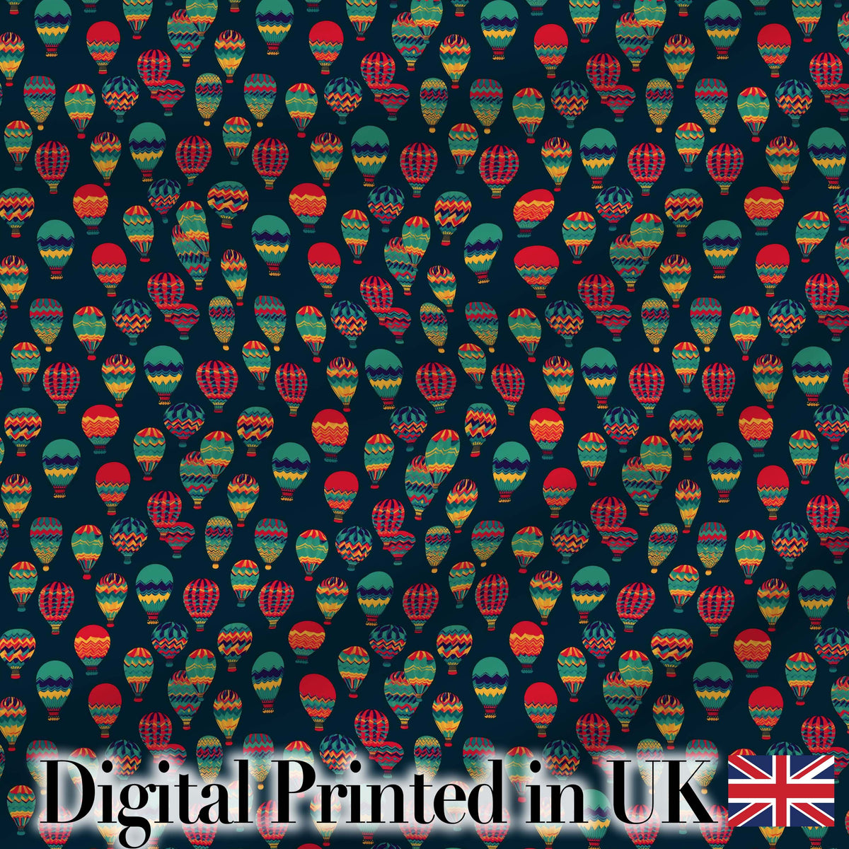 Dark Background Colorful Hot Air Balloons Seamless Pattern Digital Print Fabric by the Metre UK Sewing Quilting Textile