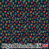 Dark Background Colorful Hot Air Balloons Seamless Pattern Digital Print Fabric by the Metre UK Sewing Quilting Textile
