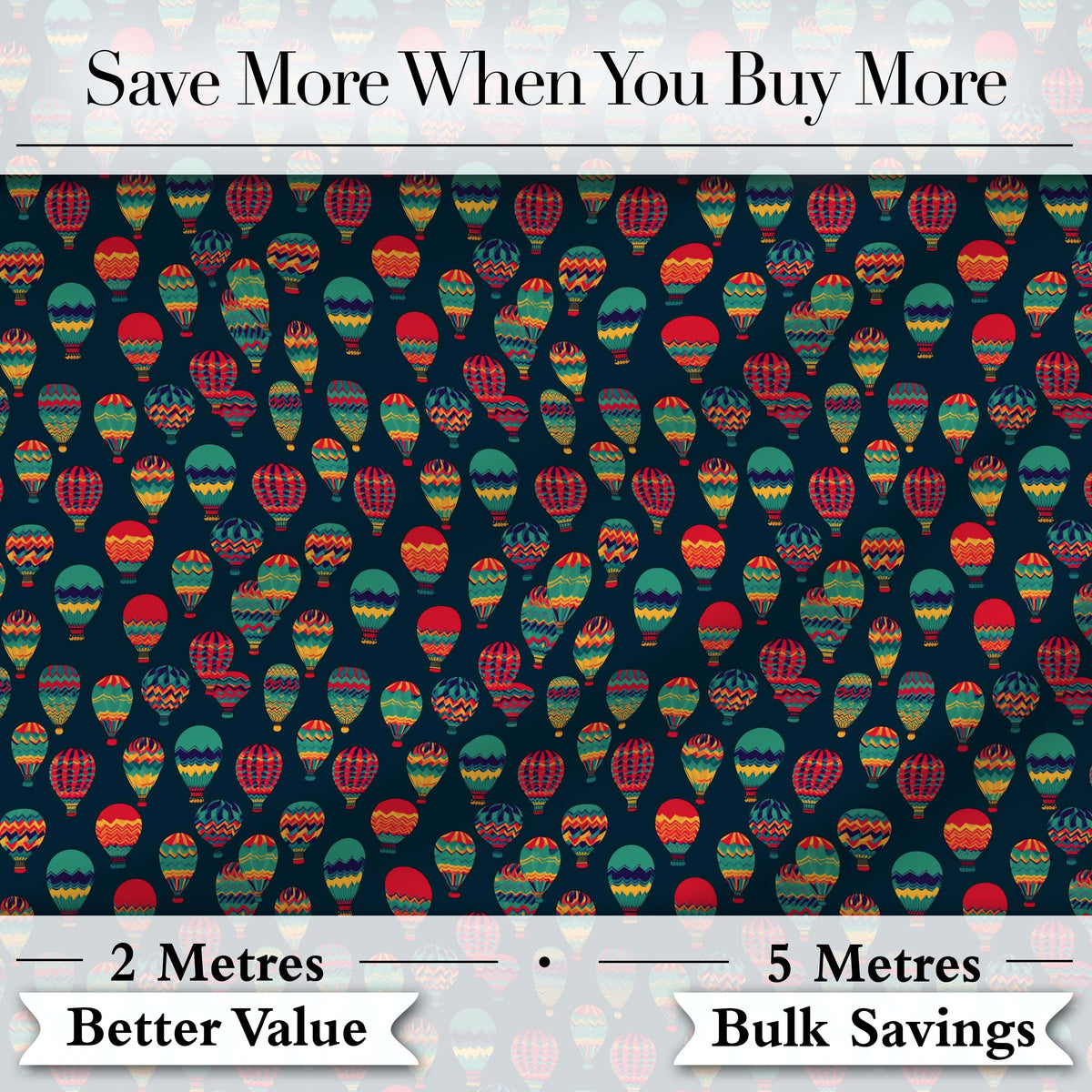 Dark Background Colorful Hot Air Balloons Seamless Pattern Digital Print Fabric by the Metre UK Sewing Quilting Textile