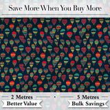 Dark Background Colorful Hot Air Balloons Seamless Pattern Digital Print Fabric by the Metre UK Sewing Quilting Textile
